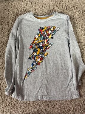 Boys' Grey Long-Sleeve Tee with Colorful Lightning Graphic